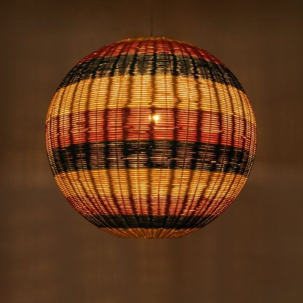 Sphere Vintage 1-Light Wooden Bamboo Multicolor Pendant Ceiling Light Ø70 H70 02063 Caballeros