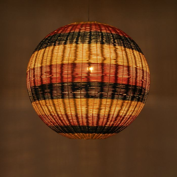 Sphere Bohemian 1-Light Wooden Bamboo Multicolor Pendant Ceiling Light Ø70 H70 02063 Caballeros