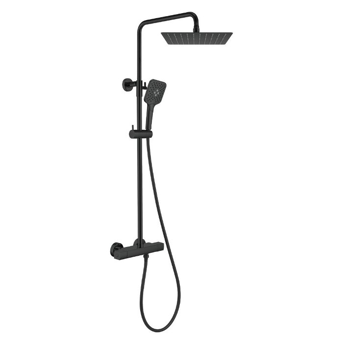Modern Adjustable Thermostatic Shower Mixer with Square Shower Head 25x25 Elegance Black Orabella