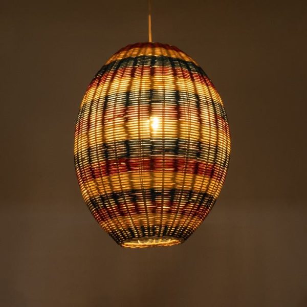 Wooden Bamboo Oval Bohemian 1-Light Multicolor Pendant Ceiling Light Ø40 H50 02065 Caballeros