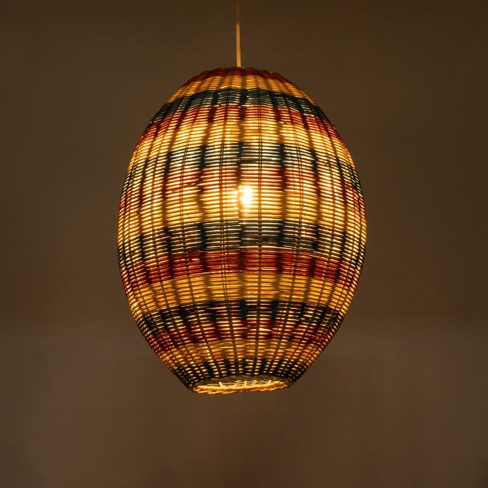 Oval Bohemian 1-Light Wooden Bamboo Multicolor Pendant Ceiling Light Ø40 H50 02065 Caballeros