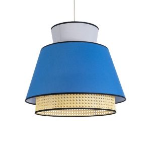Bohemian Pendant Ceiling Light with Blue Grey Fabric Shade and Beige Bamboo Detail Ø50 H45 01918 Saige