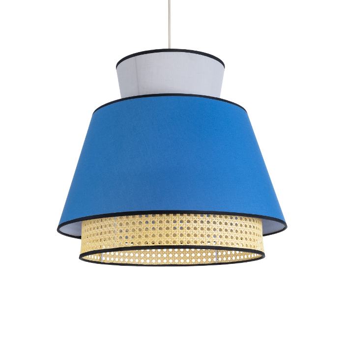 Boho Pendant Ceiling Light with Blue Grey Fabric Shade and Beige Bamboo Detail Ø50 H45 01918 Saige
