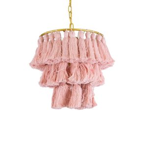 Bohemian 1-Light Pendant Ceiling Light with Gold Metal Details and Pink Fringe Tassels Ø30 H40 02086 Missoula