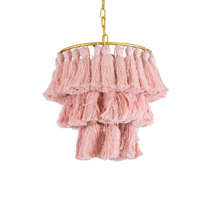 Boho 1-Light Pendant Ceiling Light with Gold Metal Details and Pink Fringe Tassels Ø30 H40 02086 Missoula