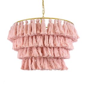 Bohemian 1-Light Pendant Ceiling Light with Gold Metal Details and Pink Fringe Tassels Ø60 H40 02090 Missoula