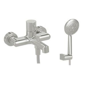 Minimal Brushed Nickel Wall Mounted Bath Shower Mixer Tap and Kit Orabella Terra