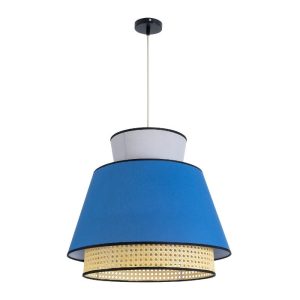 Living Room Boho Pendant Ceiling Light with Blue Grey Fabric Shade and Beige Bamboo Detail Ø50 H45 01918 Saige