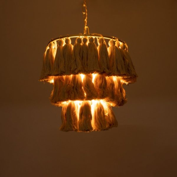 Boho Kitchen 1-Light Pendant Ceiling Light with Gold Metal Details and Beige Fringe Tassels Ø30 H40 02084 Missoula