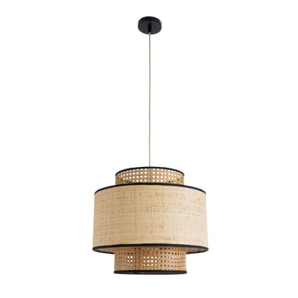 Vintage Brown Beige Bamboo Pendant Ceiling Light with Black Details Ø40 H35 02386 Bravado