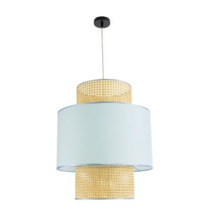 Living Room Bohemian Pendant Ceiling Light with Light Blue Fabric Shade and Beige Bamboo Detail Ø50 H60 02045 Saige