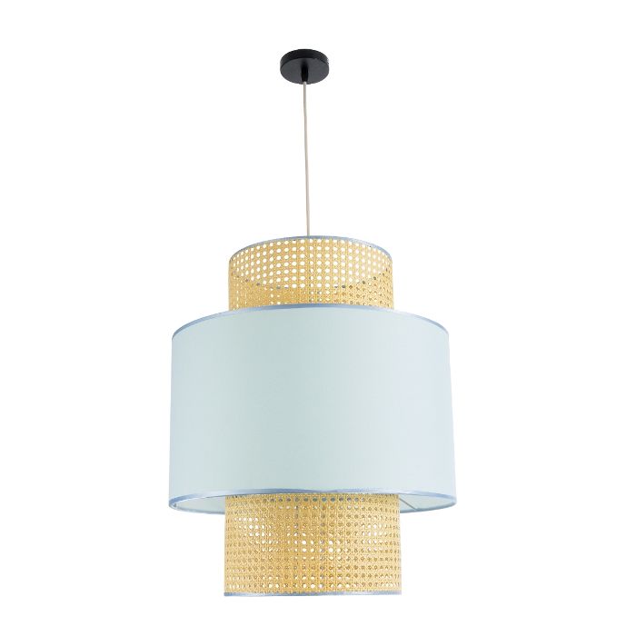 Bohemian Pendant Ceiling Light with Light Blue Fabric Shade and Beige Bamboo Detail Ø50 H60 02045 Saige