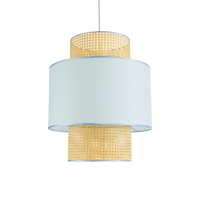 Boho Pendant Ceiling Light with Light Blue Fabric Shade and Beige Bamboo Detail Ø50 H60 02045 Saige