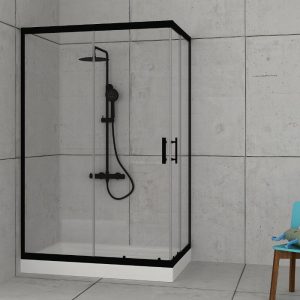 Μαύρη καμπίνα μπάνιου παραλληλόγραμμη γωνιακή με κρύσταλλο ασφαλείας 6mm 2 μέτρα Orabella Stardust Easy Fix Black