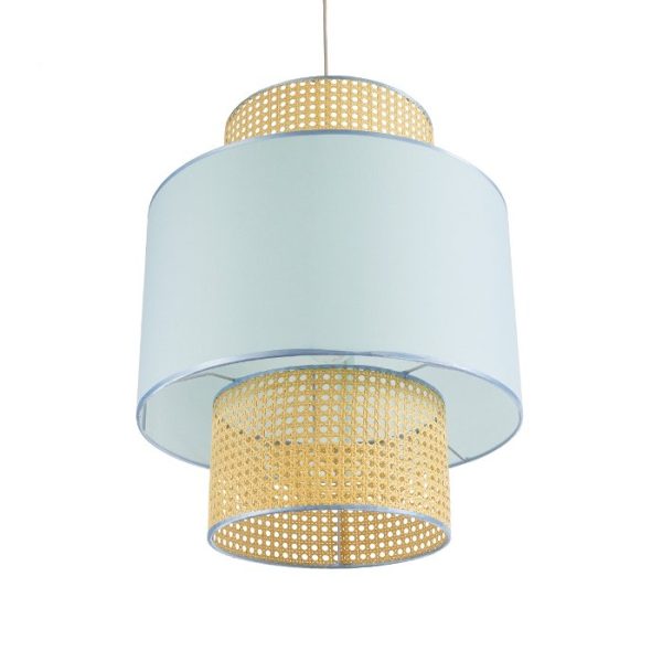 Boho Bedroom Pendant Ceiling Light with Light Blue Fabric Shade and Beige Bamboo Detail Ø50 H60 02045 Saige