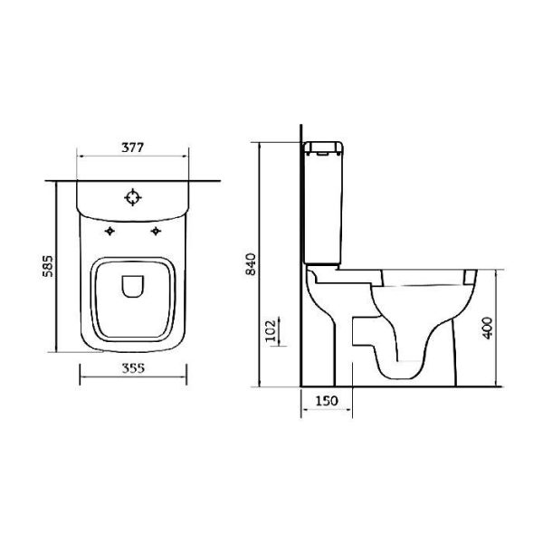 Μικρες τετραγωνες λεκανες τουαλετας μπανιου ALICANTE σχεδιαγραμμα