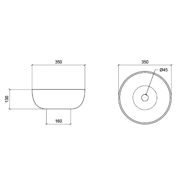 Modern countertop wash basin round Collina 35 Glass Design Dimensions