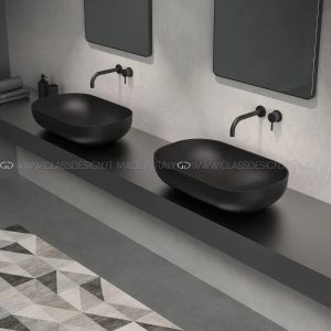 Modern table top wash basin rectangular black matt Collina XL GLass Design