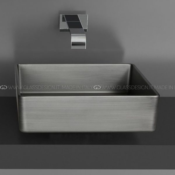 Italian table top wash basin square Four Vision Old Dark Inox Glass Design