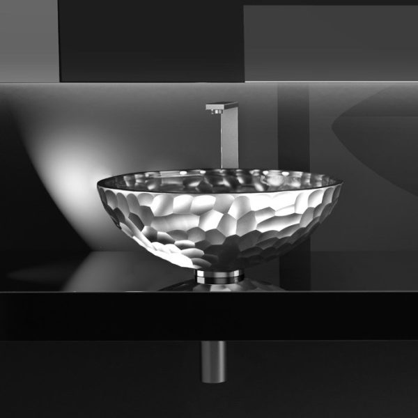 Modern wash basin designs in hall round Orma Silver Glass Design