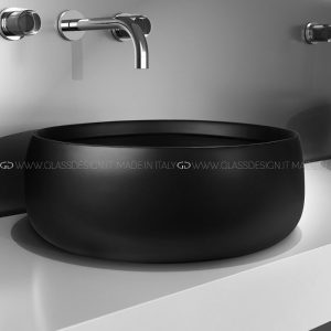 Industrial table top basin handcraft round italian Polo Lux Anthracite Metal Glass Design