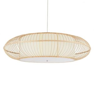 Vintage 1-Light Beige Bamboo Wooden Pendant Ceiling Light 01782 Fernando Globostar