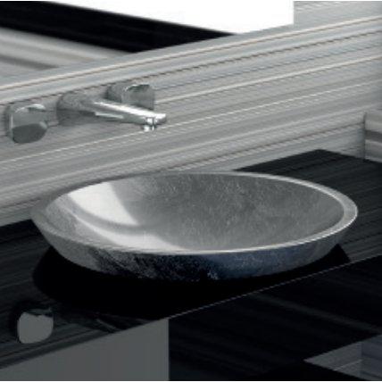 semi recessed bathroom sink round silver leaf Ø42 luxury GLass DEsign Circus 43 FL