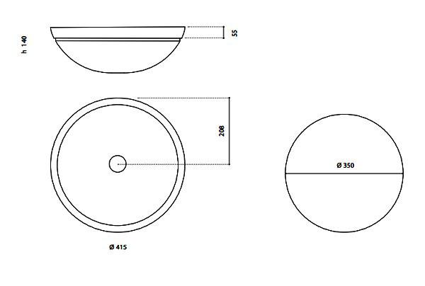 CIRCUS 43 FL round semi recessed wash basin by Italian Glass Design Dimensions Ø 415