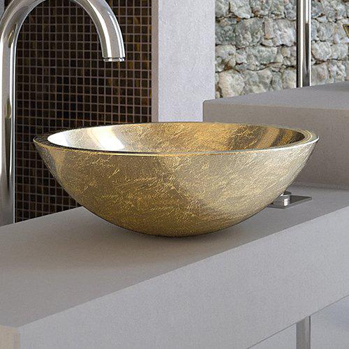 Modern Round Counter Top Wash Basin Ø50 Glass Design Circus Gold Leaf