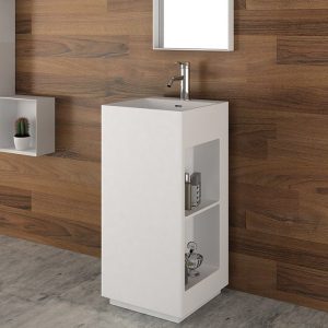 Corian White Mat Free Standing Wash Basin with 1 Tap Hole 42x45 Napoli