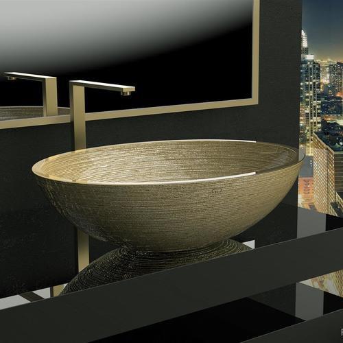 Glass Design Metropole Flou Modern Italian Gold Table Top Wash Basin 51x39 cm