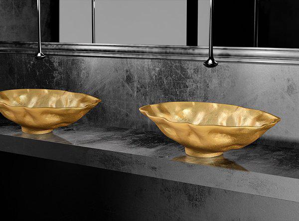 Italian Oval Gold Table Top Basin 51,3x33 cm Glass Design Norite
