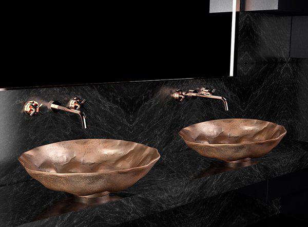 Luxury Round Counter Top Wash Basin Ø46 Glass Design Reverse Copper