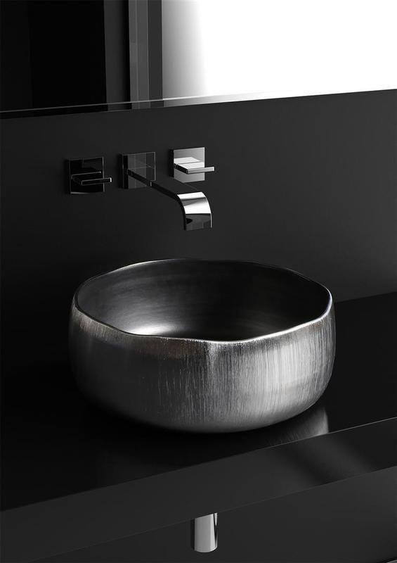counter top wash basin round silver italian modern Mode Lux Glass Design