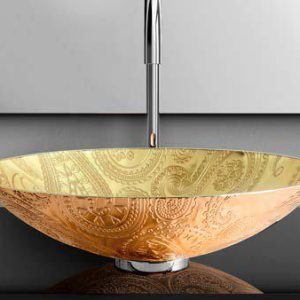 counter wash basin round rose gold luxury Glass Design Arabesque Lux