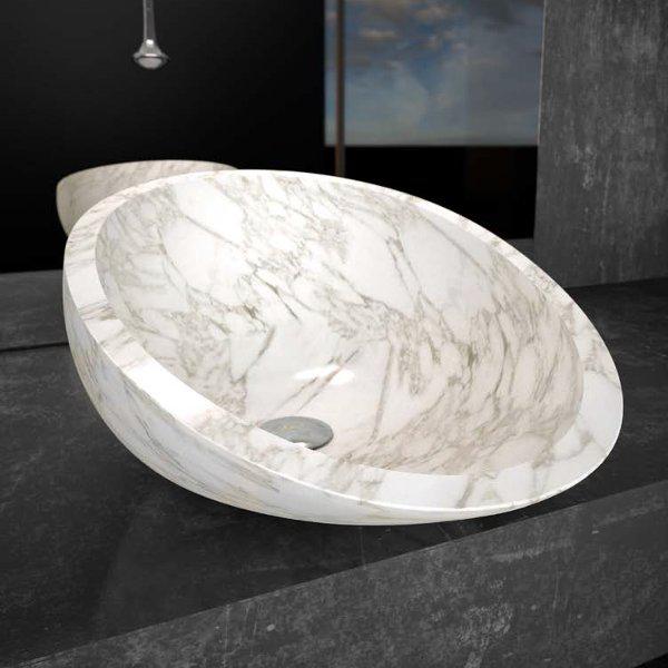 Oval Marble Counter Top Wash Basin 50,5x33,8 cm Glass Design Air Calacatta