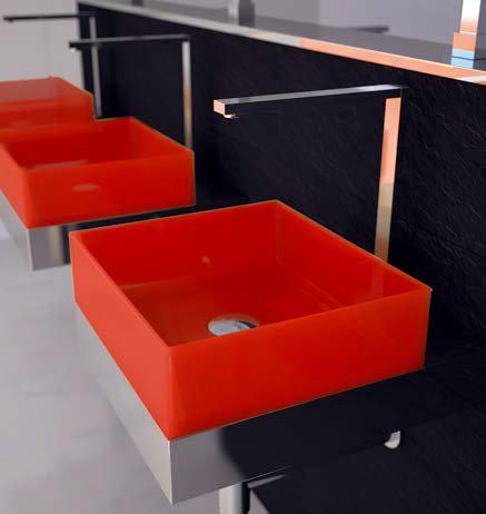 table top wash basin red rectangular italian 35x30 Glass Design Gum