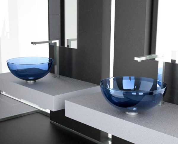 Blue Italian Round Counter Top Wash Basin Ø41 Glass Design Laguna