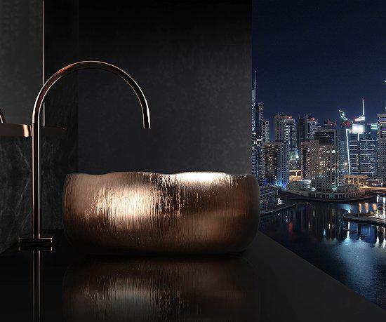 bathroom wash basin bronze countertop round luxury Glass Design Mode Lux