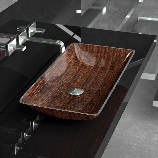 bathroom wash basin brown black rectangular 62x32 Glass Design Nek