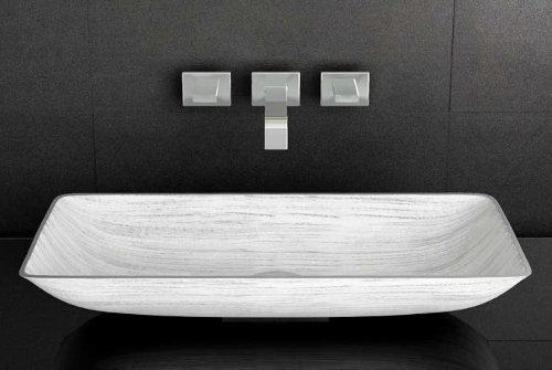 Rectangular Counter Top Wash Basin 62x32 cm Glass Design Nek White Silver