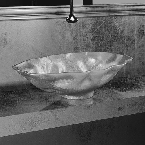 Italian Oval Silver Countertop Basin 51,3x33 cm Glass Design Norite