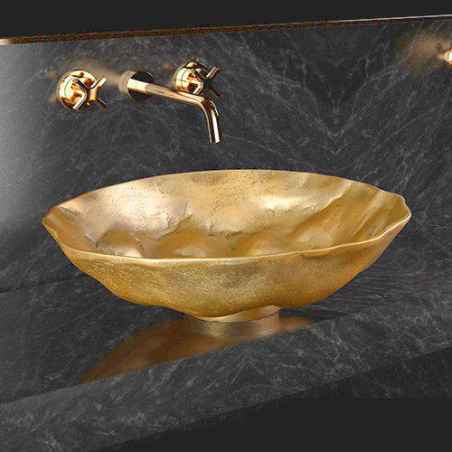 Luxury Round Counter Top Wash Basin Ø46 Glass Design Reverse Gold