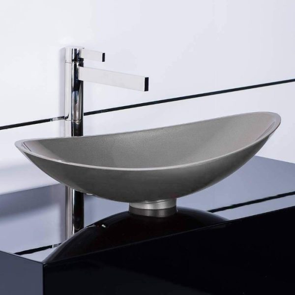 Italian bathroom wash basin countertop oval Infinity Starlight Grey Glass Design