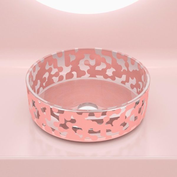 Modern wash basin designs in hall round Marea Color Powder Pink Glass Design