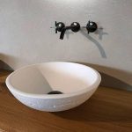 modern wash basin designs in hall white corian Glass Design Circus Travertino