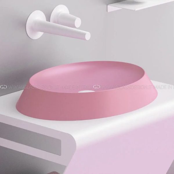 Bathroom counter top wash basin silicone Bubble Pink Glass Design