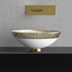 bathroom sink countertop round modern white gold leaf Glass Design Filigrana Ø34