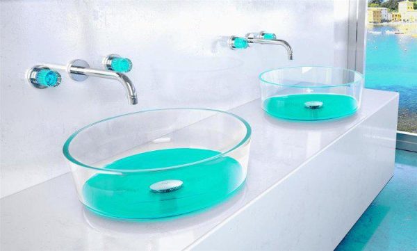 table top wash basin round turquoise Glass Design Drop Katino