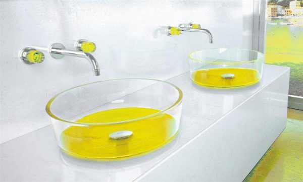 hand wash basin round yellow glass italian Glass Design Drop Katino